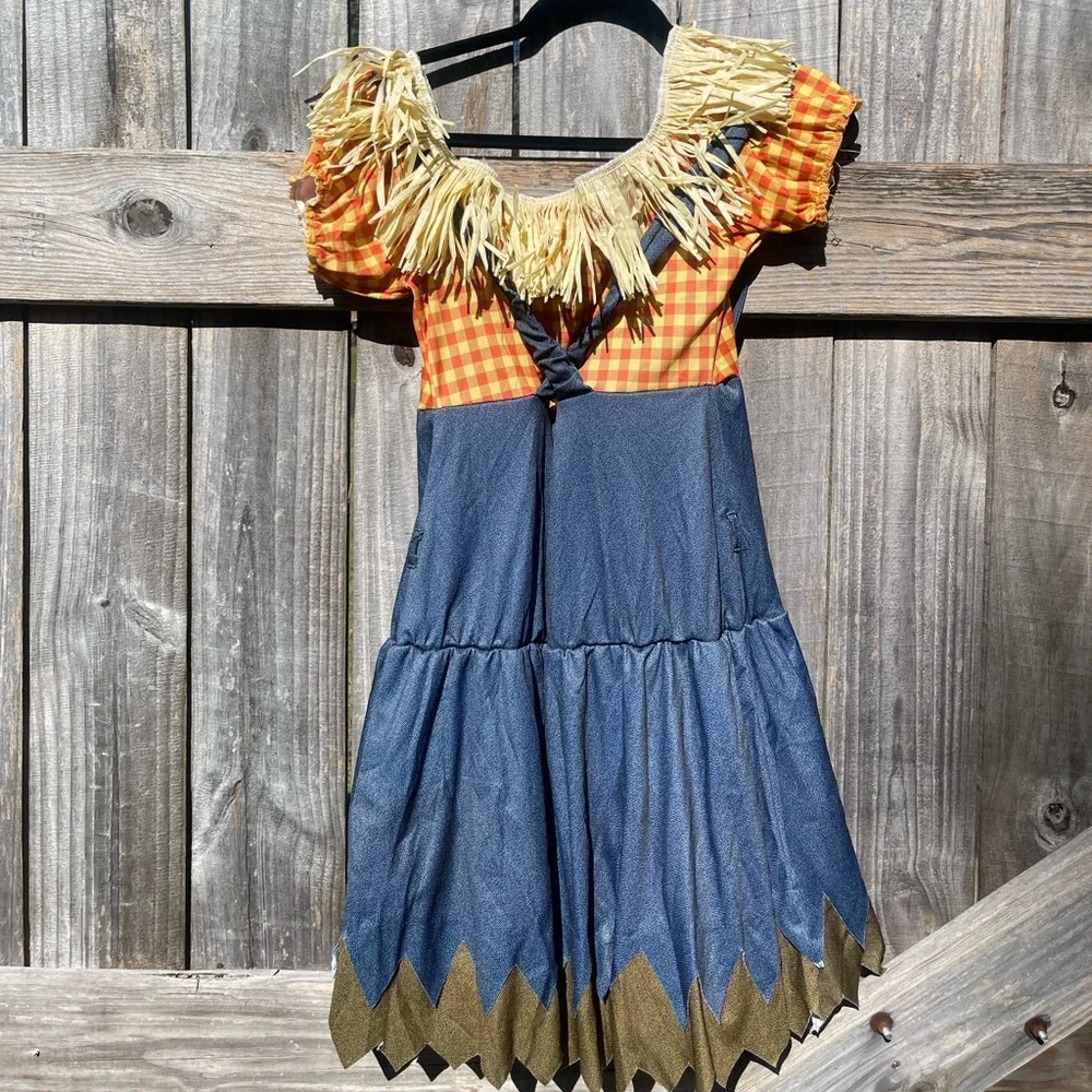 Kids Scarecrow Costume with Blue and Orange Design Sz S (4-6)